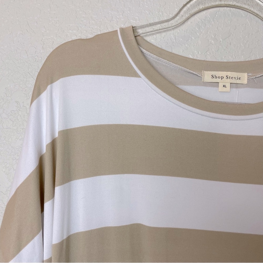 Bnwt! Shop Stevie Striped Beige And White Midi Dress With Pockets Size Xl — image 7 of 8